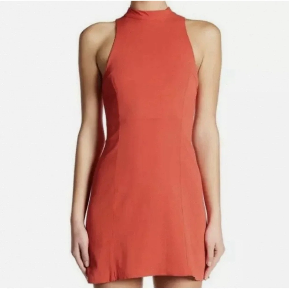 NEW FREE PEOPLE Red Orange Kitty Kat Back CutOut High Neck Aline Dress SIZE XS - Picture 4 of 9